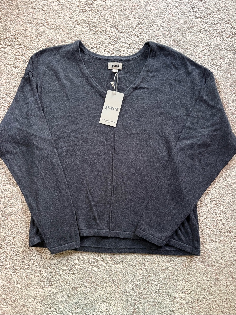 Pact Women's V-Neck Long Sleeve Lightweight Sweater — Charcoal Gray